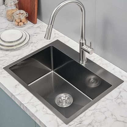 22 x 18 Inch Drop in Kitchen Sink Single Bowl Single Hole | 304 Stainless Steel Topmount Sink, Black Finish, 9" Deep Basin for Small Kitchen and Prep Area