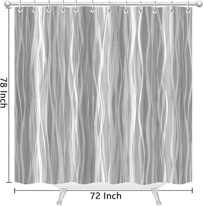 Moonslim Grey Ombre Shower Curtain, Modern Wavy Abstract Gray Striped Line Bathroom Curtain, Waterproof Fabric Bath Decor, 72 x 78 Inch