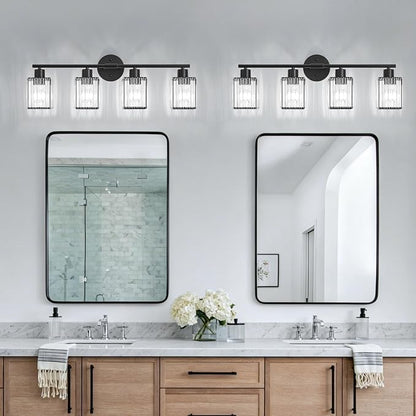 4 Light Bathroom Light Fixtures, Modern Crystal Vanity Lights over Mirror | Metal Frame, Bathroom Light with Square Crystal Shade, ETL Certified, E26 Ceramic Socket, Bulbs Not Included
