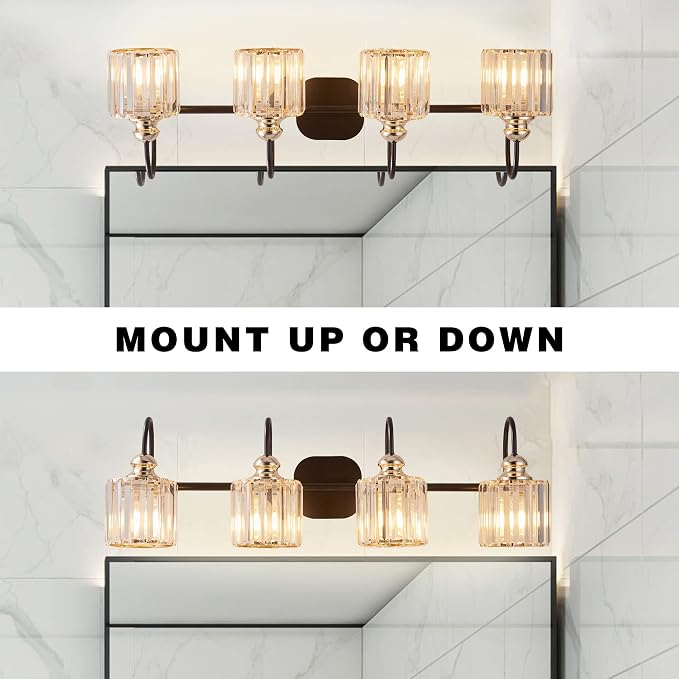4-Light Bathroom Light Fixtures, Crystal Vanity Lights for Bathroom Modern Wall Light Fixture Above Mirror