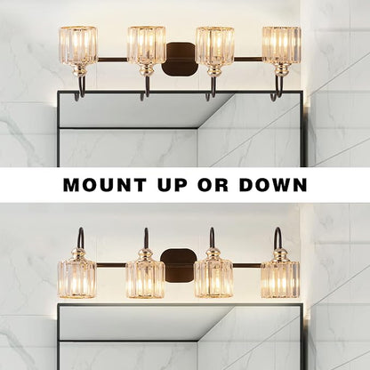 4-Light Bathroom Light Fixtures, Crystal Vanity Lights for Bathroom Modern Wall Light Fixture Above Mirror