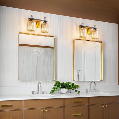 Bathroom Vanity Lights 2-Light Black Gold Modern Crystal Vanity Light Fixtures Over Mirror Crystal Bathroom Vanity Lighting Fixtures