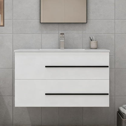 36 inch Floating Bathroom Vanity Without Sink, Space Saving Fluted Design for Small Bathrooms, Soft Closing Drawers & Black Handles White