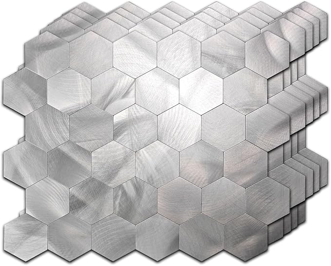 5pcs Peel & Stick Mosaic Wall Stickers - Waterproof/Anti-Skid/High Temp Resistant Decals, Multi-Purpose Removable Decoration for Kitchen Backsplash, Bathroom&Office (5, Silver-5)