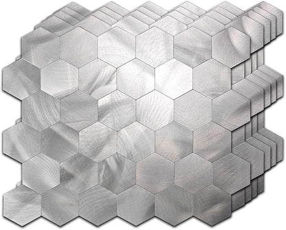 10pcs Peel & Stick Mosaic Wall Stickers - Waterproof/Anti-Skid/High Temp Resistant Decals, Multi-Purpose Removable Decoration for Kitchen Backsplash, Bathroom&Office (10, Silver)
