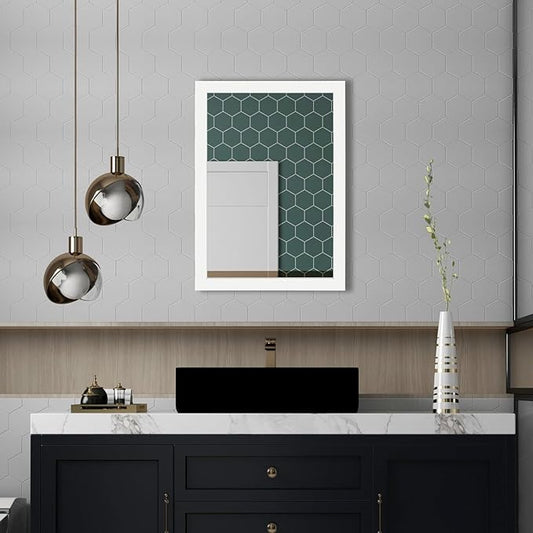 Ruomeng Rectangular Wall Mirror 20" x 28" for Bathroom, Bedroom, Entryway, Living Room, White
