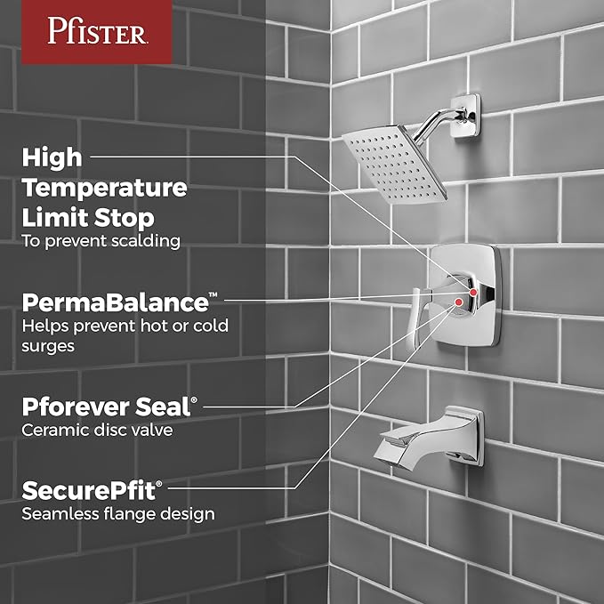 Pfister Venturi Tub & Shower Trim Kit, Valve and Cartridge Included, 1-Handle, Polished Chrome Finish, 8P8WS2VNSC