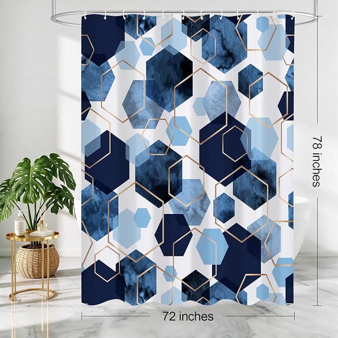 Litabel Long Shower Curtain for Bathroom, Geometric Bathroom Decor 72x78 | Long Modern Minimalist Shower Curtais, Blue Geometric Art Print Abstract Waterproof Bath Curtain