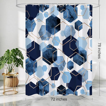 Litabel Long Shower Curtain for Bathroom, Geometric Bathroom Decor 72x78 | Long Modern Minimalist Shower Curtais, Blue Geometric Art Print Abstract Waterproof Bath Curtain