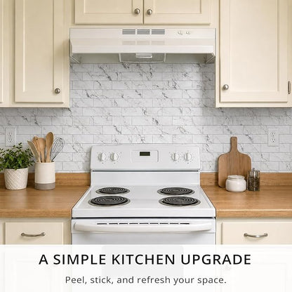 StyloVue 100 Pieces Peel and Stick Backsplash for Kitchen, 3" x 6" PVC Subway Tile, 2026 Upgraded Volakas White Marble, Stick on Wall Tile for Kitchen, Bathroom, Fireplace, RV