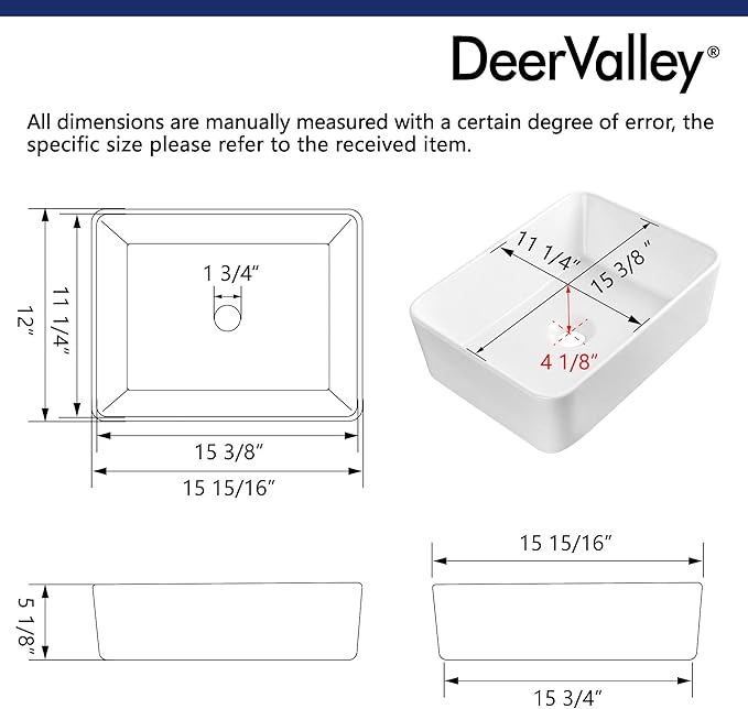 DeerValley Liberty 16x12 Inch Rectangular Vessel Sink, White Ceramic Above Counter Bathroom Basin, DV-1V0048