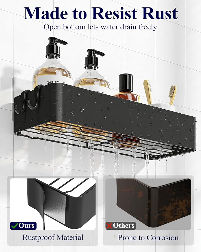 Kitsure Shower Caddy Adhesive, Stylish Shower Organizer, X-Large, Black | 2 Pack Shower Shelf for Inside Shower, 100% Rustproof Metal Shelves, No-Drill Bathroom Organizers and Storage