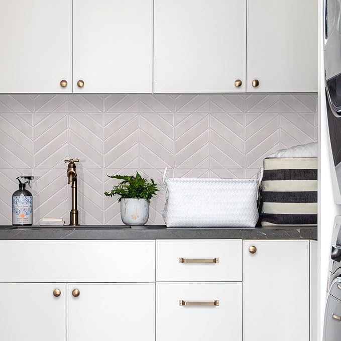 STICKGOO Herringbone Peel and Stick Backsplash, Smoky Pink, 10 Sheets | 12.6 x 9.7 in, Thicker Rectangular Vinyl Stick-On Wall Tiles, Easy Alignment, Waterproof, Easy to Clean, Kitchen/Bathroom