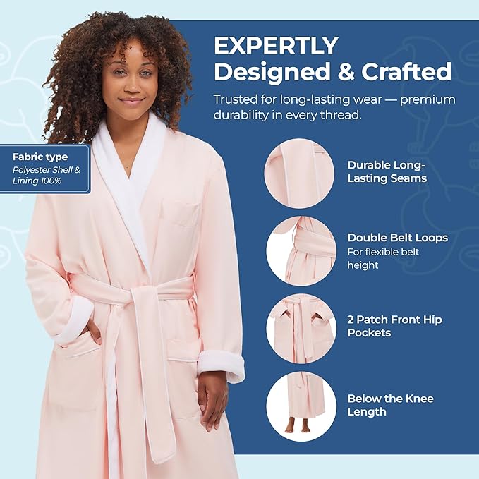 MONARCH Unisex Plush Lined Microfiber Bath Robe - Soft Shell with Polyester Lining, Resort-Grade Hotel & Spa Robe with Pocket