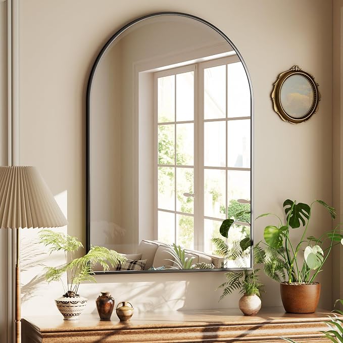 HARRITPURE Arched Bathroom Mirror 30"x48" Black Large Wall Mounted Mirror | Vanity Aluminum Alloy Frame Arch Wall Mirror for Living Room, Bedroom, Entryway