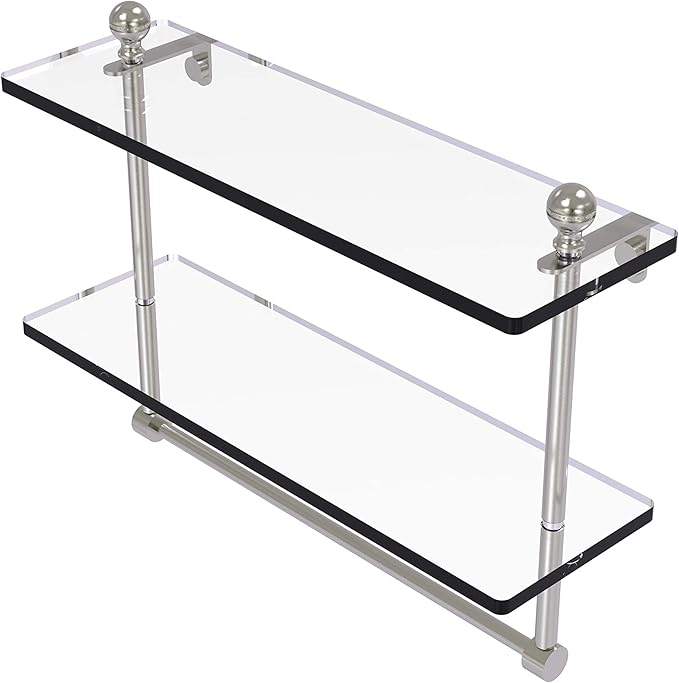 Allied Brass MA-2/16TB Mambo Collection 16 Inch Two Tiered Integrated Towel Bar Glass Shelf, Satin Nickel