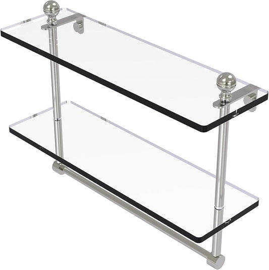 Allied Brass MA-2/16TB Mambo Collection 16 Inch Two Tiered Integrated Towel Bar Glass Shelf, Satin Nickel