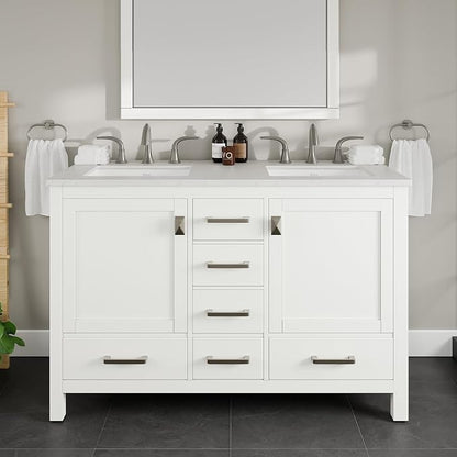Aberdeen 48 in. White Double Sink Bath Vanity with Carrara Quartz Top and Undermount Porcelain Sinks