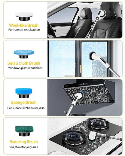 Electric Spin Scrubber for Bathroom, Shower Scrubber with Long Handle | Shower Cleaner Brushes, IPX7 Waterproof & 2 Speed, 8 Brush Heads, 90min Runtime, Bathroom Cleaning Supplies for Toilet Tub
