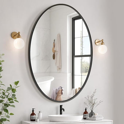 38x26 Black Oval Bathroom Mirror for Over Sink, Aluminum Frame | HD Reflection No Distortion, Aluminum Frame, Mounting Hardware for Vertical or Horizontal Mount
