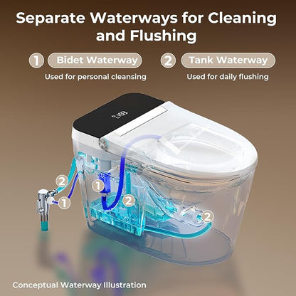 Smart Toilet with Bidet Built In, Auto Open/Close Lid, Foot Sensor to Open Lid/Seat & Flush, Heated Seat, Warm Water Wash, Air Dryer, Built-in Tank, 12" Rough-In, One-Piece Elongated ZY695A