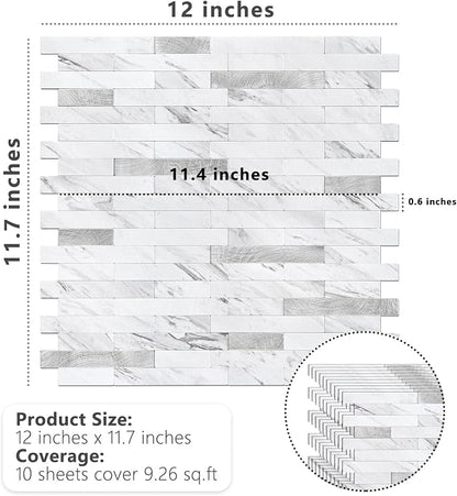 STICKGOO Peel and Stick Backsplash Tile, Stick on Backsplash for Kitchen and Bathroom, Volakas White Look PVC Mixed Metal Silver Self Adhesive Wall Tiles(Sample)