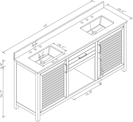 72" White Double Sink Bathroom Vanity with Quartz Countertop | Pre-Assembled Freestanding Bathroom Vanity Cabinet with Dual cUPC Ceramic Basins & Soft Close Doors