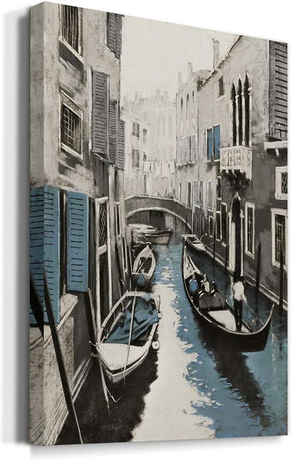 Renditions Gallery Canvas Historical Wall Art Modern Paintings & Prints Decorations Vintage Venice Boat Black & White Wall Hanging Artwork for Bedroom Living Room Office Kitchen - 8"x12" LT02