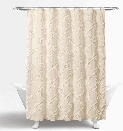 Lush Decor, Ivory/Pale Yellow Ruffle Diamond Shower Curtain | Textured Shabby Chic Farmhouse Style Design, x 72, 72" x 72"