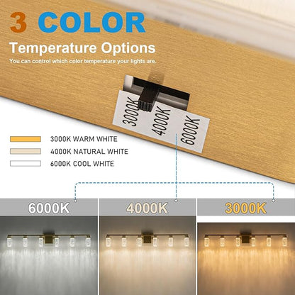 SineRise 6-Light Gold Vanity Light with 3 Color Modes (3000K/4000K/6000K), Eye Protection LED Bathroom Light Fixture, Dimmable Modern Wall Light Over Mirror with Clear Glass Shade
