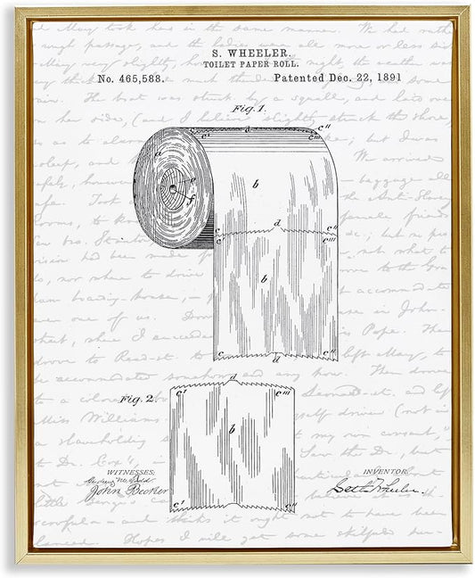 Vintage Patent Bathroom, 16 x 20 Inch Canvas in Floater Frame | Stupell Industries · By Lettered and Lined · Ready to hang · Great for bath and laundry decor · Made in USA