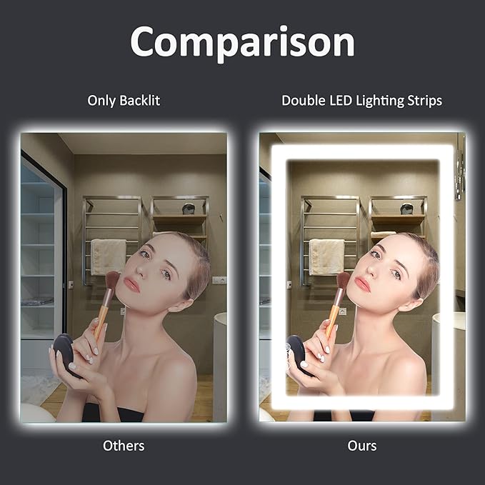 LED Bathroom Mirror 36"X36" with Front Light and Backlit | Stepless Dimmable, Anti-Fog, Shatter-Proof, HD Reflection, Memory, 3 Colors Lighting Square Mirror, UL Listed
