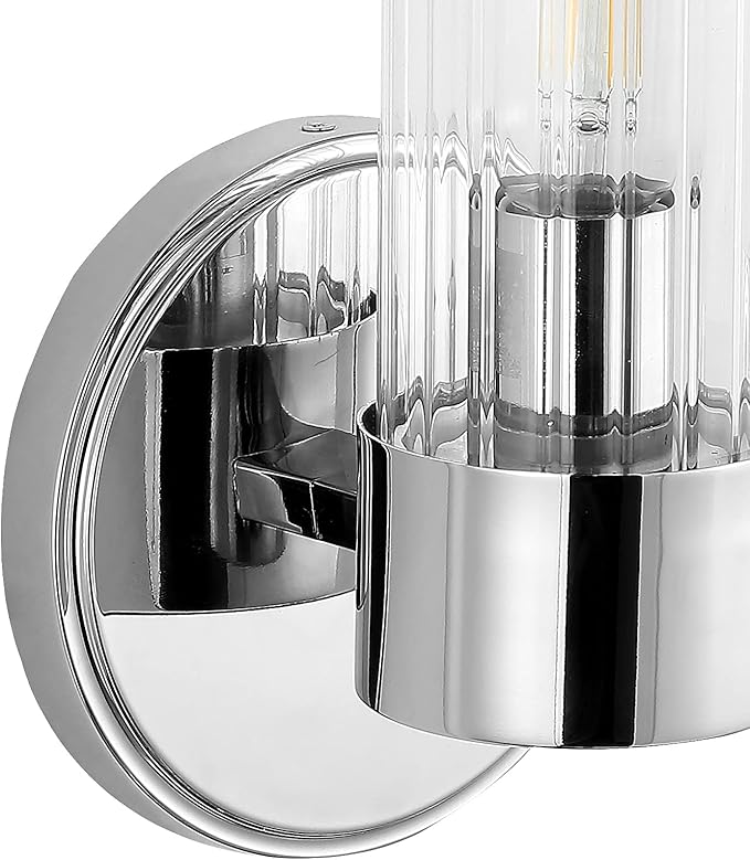 JONATHAN Y 6" Chrome 1-Light Modern Mid-Century LED Vanity Light Sconce for Bathroom, Hallway, Bedroom Wall Mounted Fixture with Striped Clear Glass Shade, LED Bulb Included JYL3537A