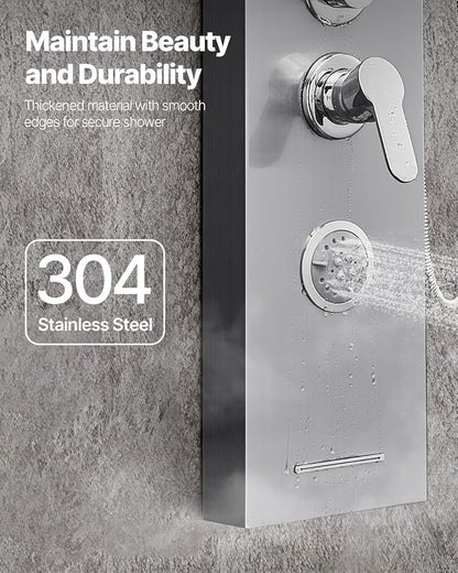 VEVOR Shower Panel Tower System with Rainfall Waterfall Shower Head, 53 in Brushed Stainless Steel Shower Column, 5-Function Faucet, Wall-Mount Rain Massage System with 3 Body Jet, Handheld, Tub Spout