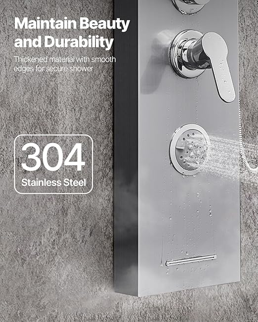 VEVOR Shower Panel Tower System with Rainfall Waterfall Shower Head, 53 in Brushed Stainless Steel Shower Column, 5-Function Faucet, Wall-Mount Rain Massage System with 3 Body Jet, Handheld, Tub Spout
