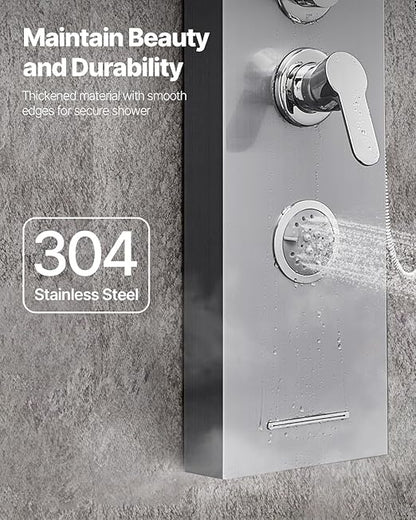 VEVOR Shower Panel Tower System with Rainfall Waterfall Shower Head, 53 in Brushed Stainless Steel Shower Column, 5-Function Faucet, Wall-Mount Rain Massage System with 3 Body Jet, Handheld, Tub Spout