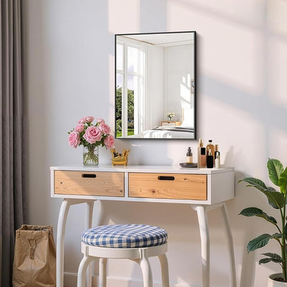 Black Bathroom Mirror for Wall, 18x24 Inch Rectangle Mirror with Metal Frame, Modern Vanity Mirrors for Bathroom Living Room, Entryway Hangs Horizontal or Vertical
