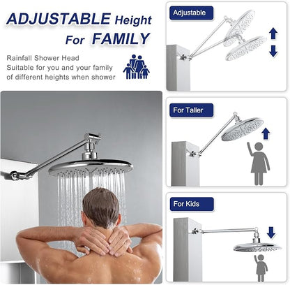 ROVATE Shower Panel Tower System with Shelf & 6 Body Jets, Brushed Finish | Stainless Steel Shower Column with Height Adjustable Shower Arm, Self-Cleaning Rainfall Showerhead & Handheld