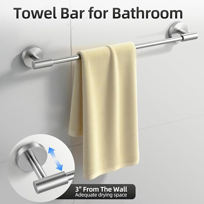 Brushed Nickel Bathroom Hardware Set 10 PCS, Towel Bar Set Brushed Nickel, Bathroom Accessories Fixtures Stainless Steel, Towel Racks for Bathroom, Bathroom Towel Holders, Towel Hooks & Rings, 19in