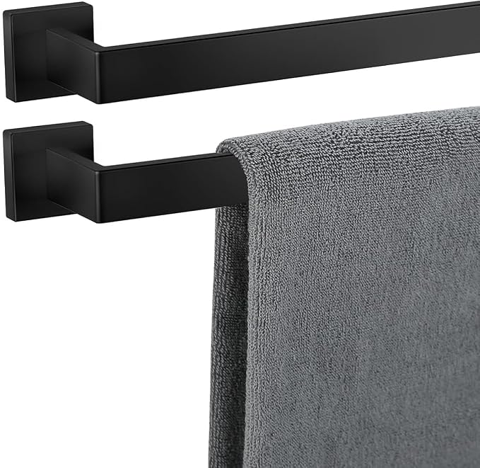 Towel Bar 2 Pack for Bathroom 32 Inch Matte Black Towel Holder 12/16/20/24/28/32/36 Inch Stainless Steel SUS304 Rustproof Towel Rack Modern Square Towel Rod for Bathroom Wall (2, Matte Black, 32 Inch)