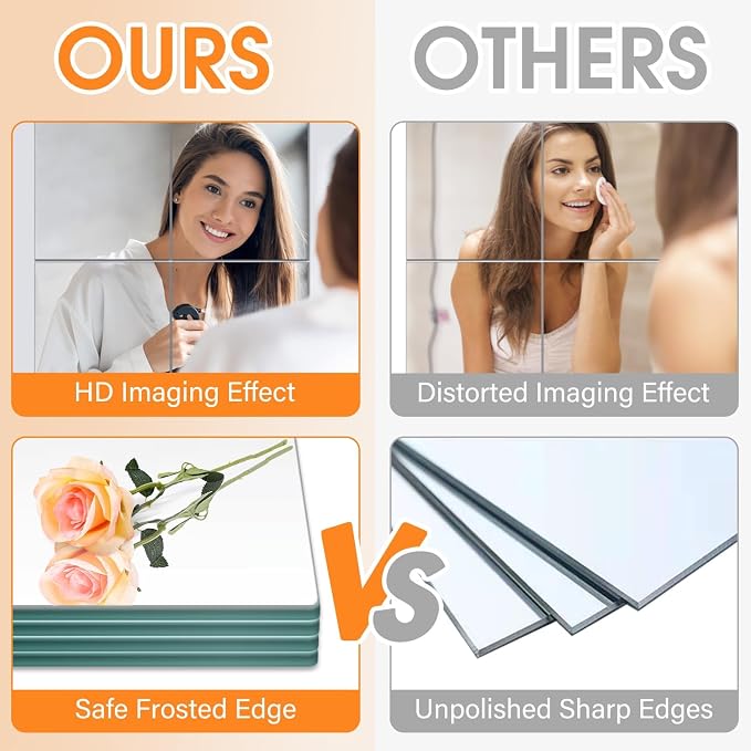 VASUHOME Home Gym Mirrors 14 x12 Inch - 12PCS HD Glass Wall Mounted Mirror Tiles for Home Gym, Bedroom, Living Room, Door, Closet