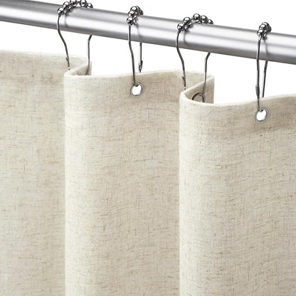 Linen Shower Curtain Flax Cream, Fabric Boho Farmhouse Shower Curtains for Bathroom Cream Cotton Natural Cloth Liner Set 72" W x 84" L