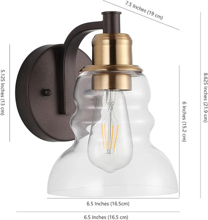 JONATHAN Y 6.5" Brass Gold/Oil Rubbed Bronze Modern Industrial Rustic 1-Light LED Vanity Light with Clear Glass Shade, Vintage Wall Sconce for Bathroom Kitchen Hallway, LED Bulb Included JYL3544A
