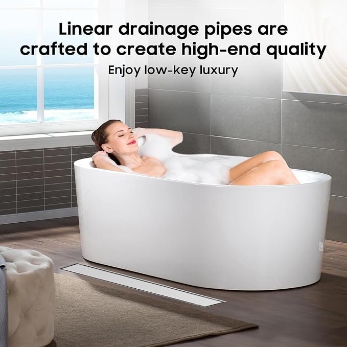 DLONE® Linear Shower Drain - 28 Inch Brushed Nickel, with Tile Insert Panel | AISI 304 Stainless Steel Linear Drain, Rectangle Shower Floor Drain, with Adjustable Feet, Fits Bathroom & Balcony etc