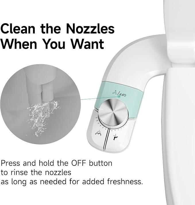 hansrapo Slim Bidet Attachment for Toilet, Dual Nozzle Fresh Water Bidet with Preset Water Pressure Control, Metal-Finish Dial Adjustment, Self-Cleaning, Quick-Release Non-Electric Bidet Attachment | Preset Water Pressure, Self-Cleaning button, one qui...