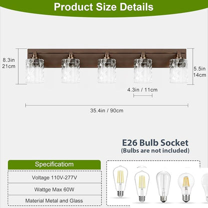 Modern Bathroom Lighting Fixtures Over Mirror, Vanity Lights for Bathroom, Wall Sconces with Clear Glass Shades, E26 Ceramic Socket, 5-Light 35.4-inch Oil-Rubbed