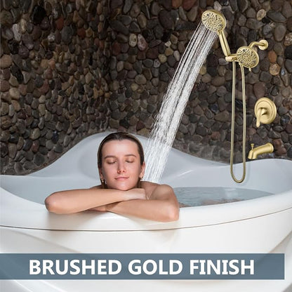 Aolemi Tub Shower Faucet Set Dual 8 Mode Head Valve Kit Brushed Gold | Valve and Trim Kit, ABS Shower Head and Handheld System, Bathroom Bath Tub Spout 6.3",SUS304,Single Handle