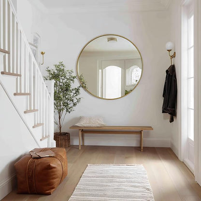 Big Round Mirror 42 inch, Gold Bathroom Mirror, Brushed Metal Frame | Brushed Gold Metal Frame, High Definition Mirror, Rust-resistant, Circle Mirrors for Living Room, Bedroom, Dressing Room