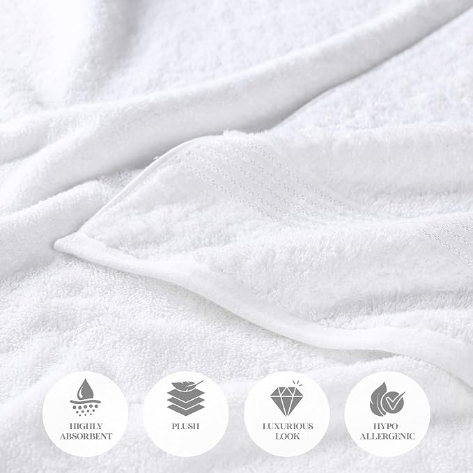 SUPERIOR Egyptian Cotton Bath Towel Set, Home Bathroom Towels, Master, Guest Bath, Decor Essentials, Quick Dry, Absorbent, Large Body Towels, Spa, Hotel, Resort, Adult, Kids, Set of 2, White