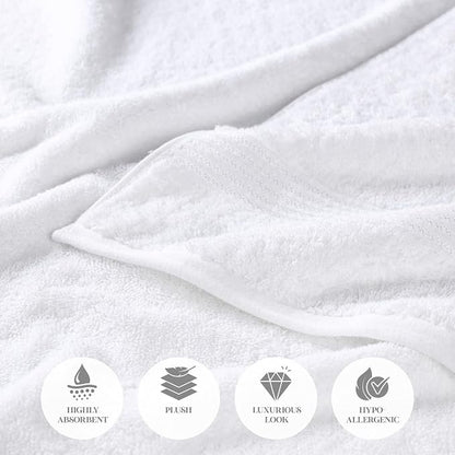 SUPERIOR Egyptian Cotton Bath Towel Set, Home Bathroom Towels, Master, Guest Bath, Decor Essentials, Quick Dry, Absorbent, Large Body Towels, Spa, Hotel, Resort, Adult, Kids, Set of 2, White
